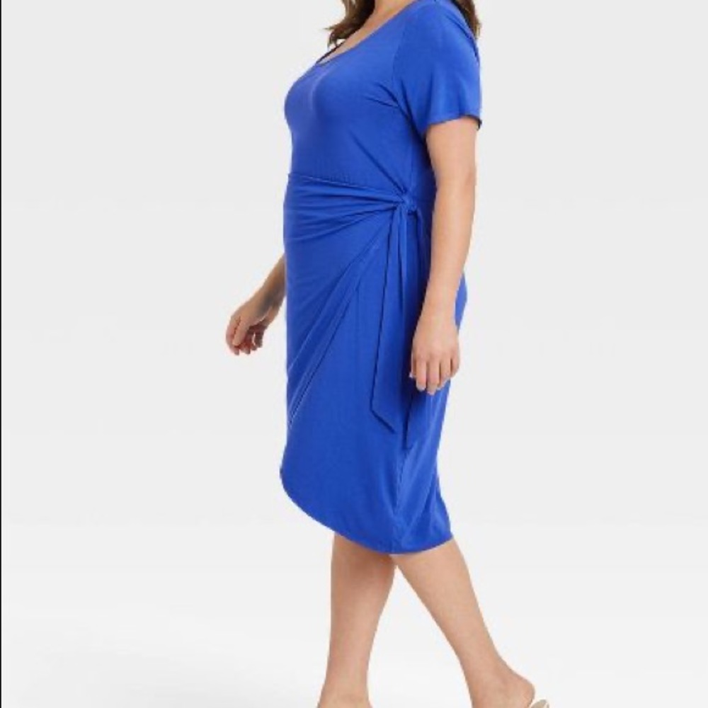 PLUS SIZE Ava & Viv Blue Wrap Around Dress - Picture 3 of 4